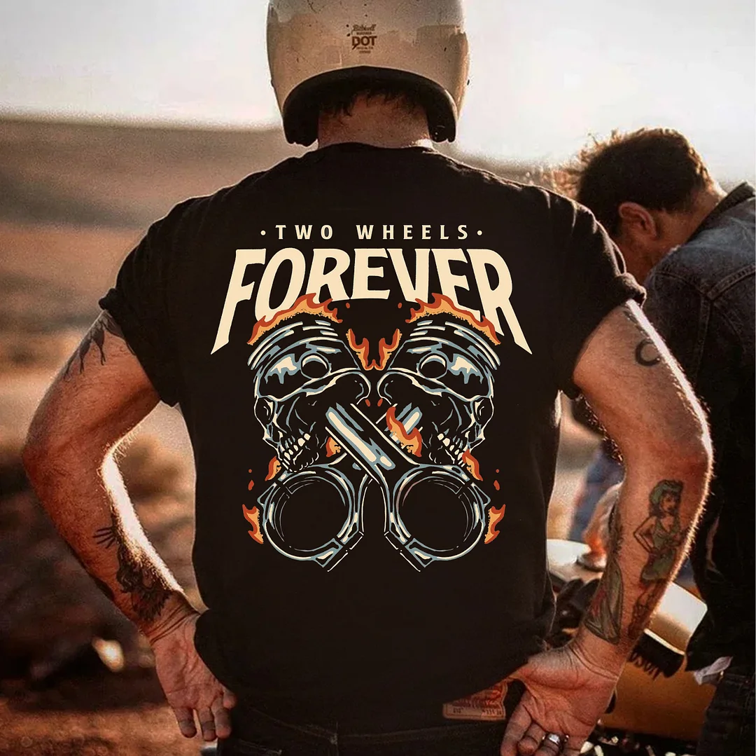 TWO WHEELS FOREVER Motor Black Print T-Shirt