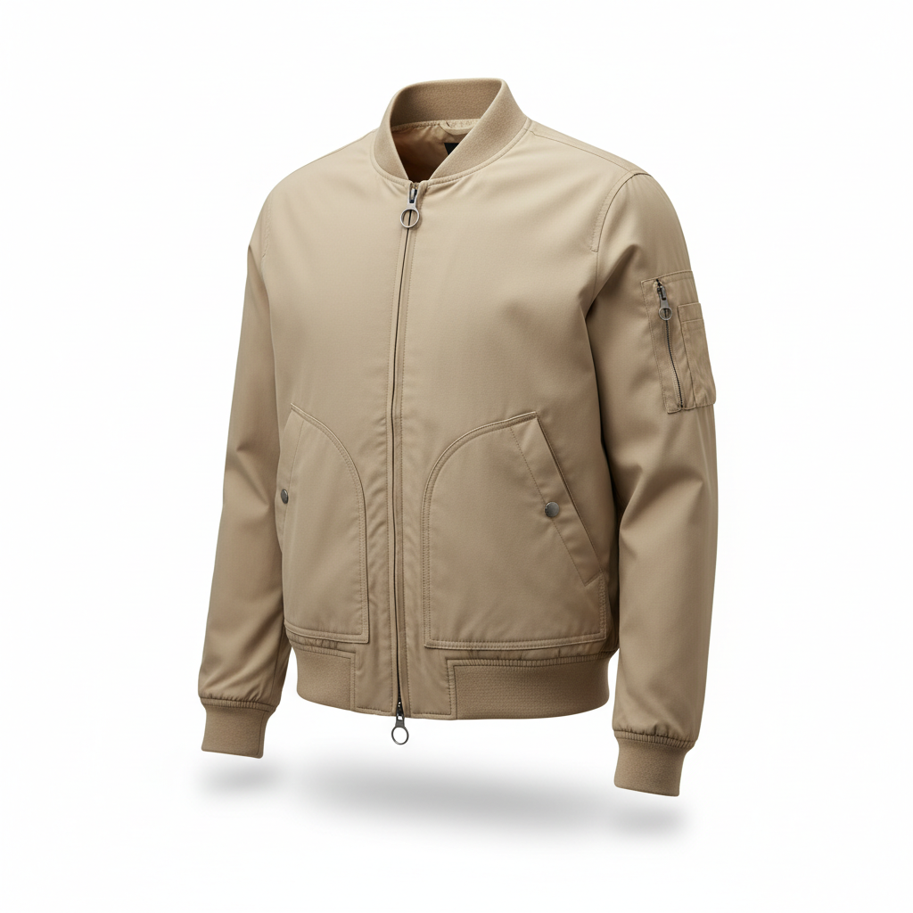 thesupersurf Khaki Bomber Jacket with Zipper Closure 