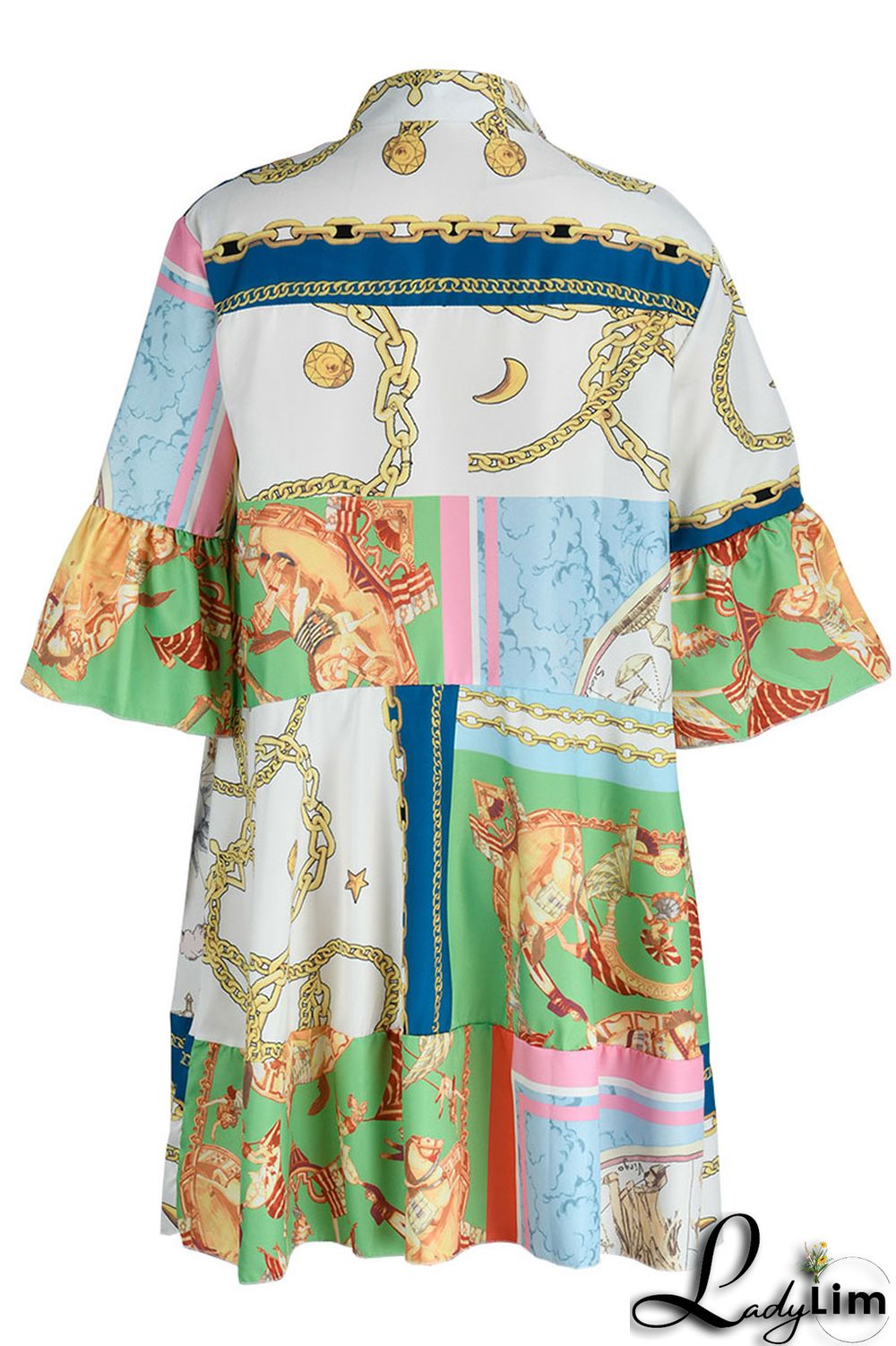Gold Fashion Casual Print Patchwork V Neck A Line Dresses