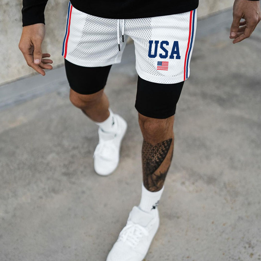 Men's USA Casual Print Mesh Performance Shorts