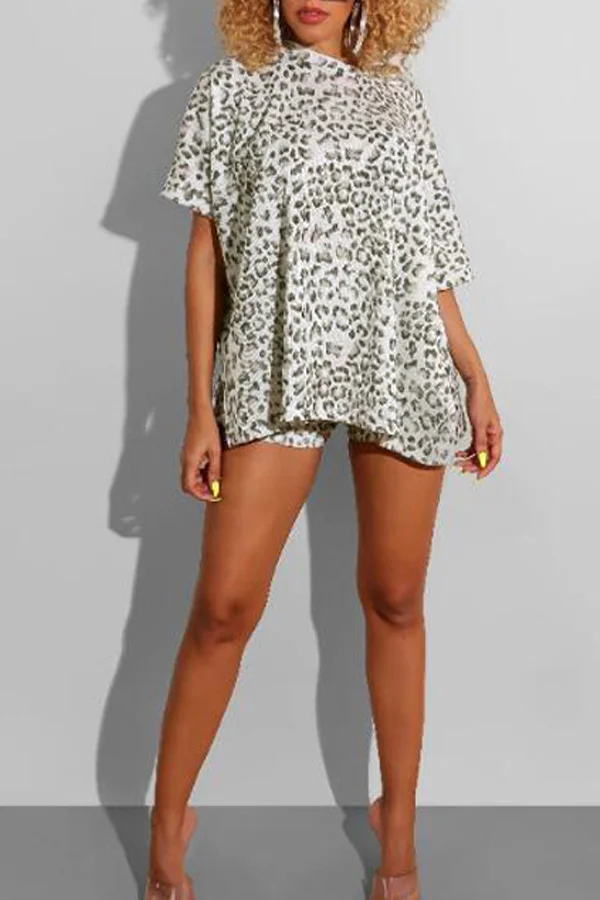 Leopard Print High Waist Shorts Set