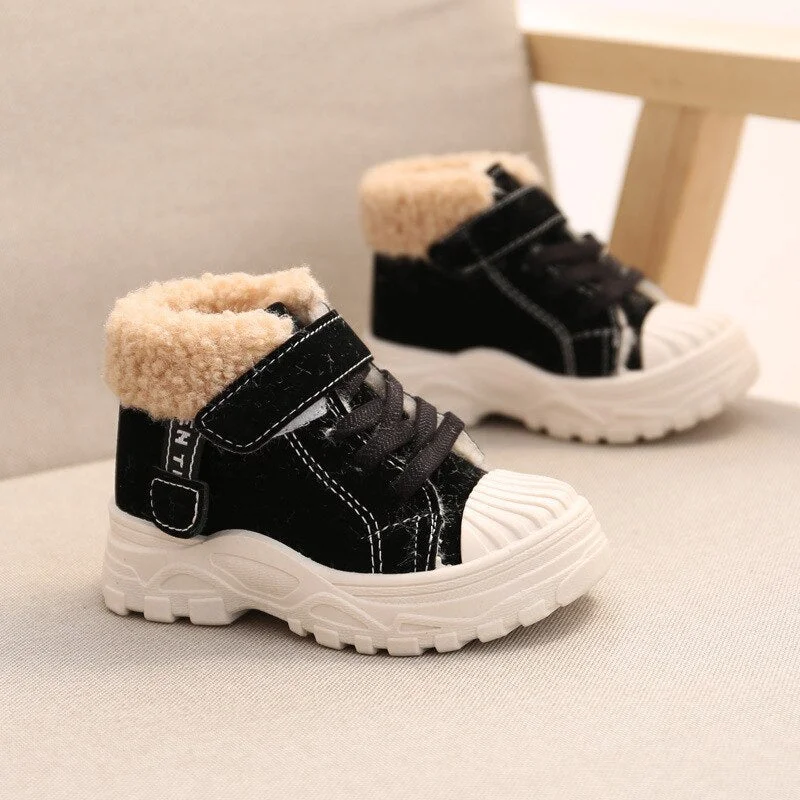 Children Warm Martin Boots Winter New Boys Plus Thicken Velvet Cotton Shoes Girls Waterproof Short Boots Baby Cotton Boots