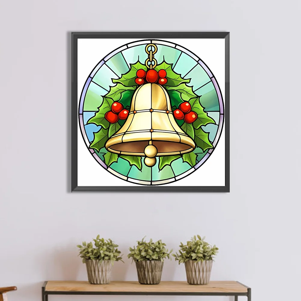 Diamond Painting - Full Round Drill - Stained Glass Xmas Bell(Canvas|30*30cm)