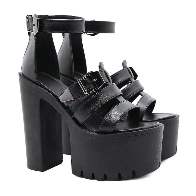 Ankle Strap Round Toe Chunky High Heel Sandals