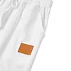 Men's Linen Leather Lable Beach Drawstring Elastic Waist Straight Leg Plain Comfort Breathable Pants White by Inlyline