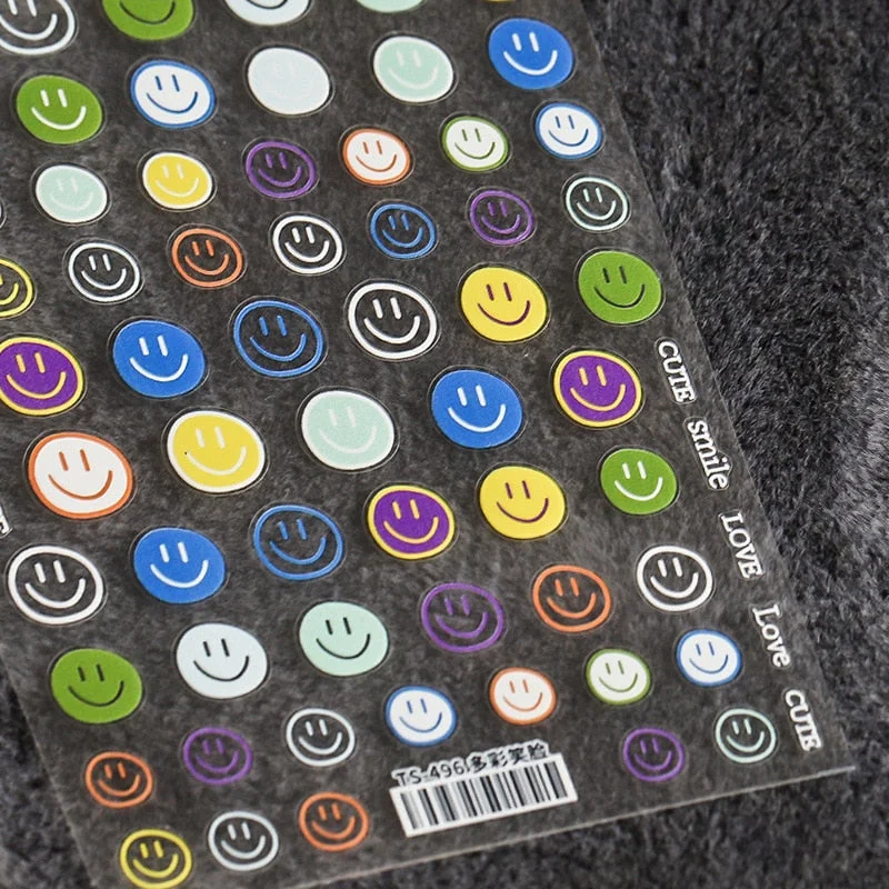 1 Sheet 5D High Quality Ultra-Thin Adhesive Smiley Nail Art Stickers Spring and Summer Cute Smile DIY Manicure Decal Decoration-Nail Inspo