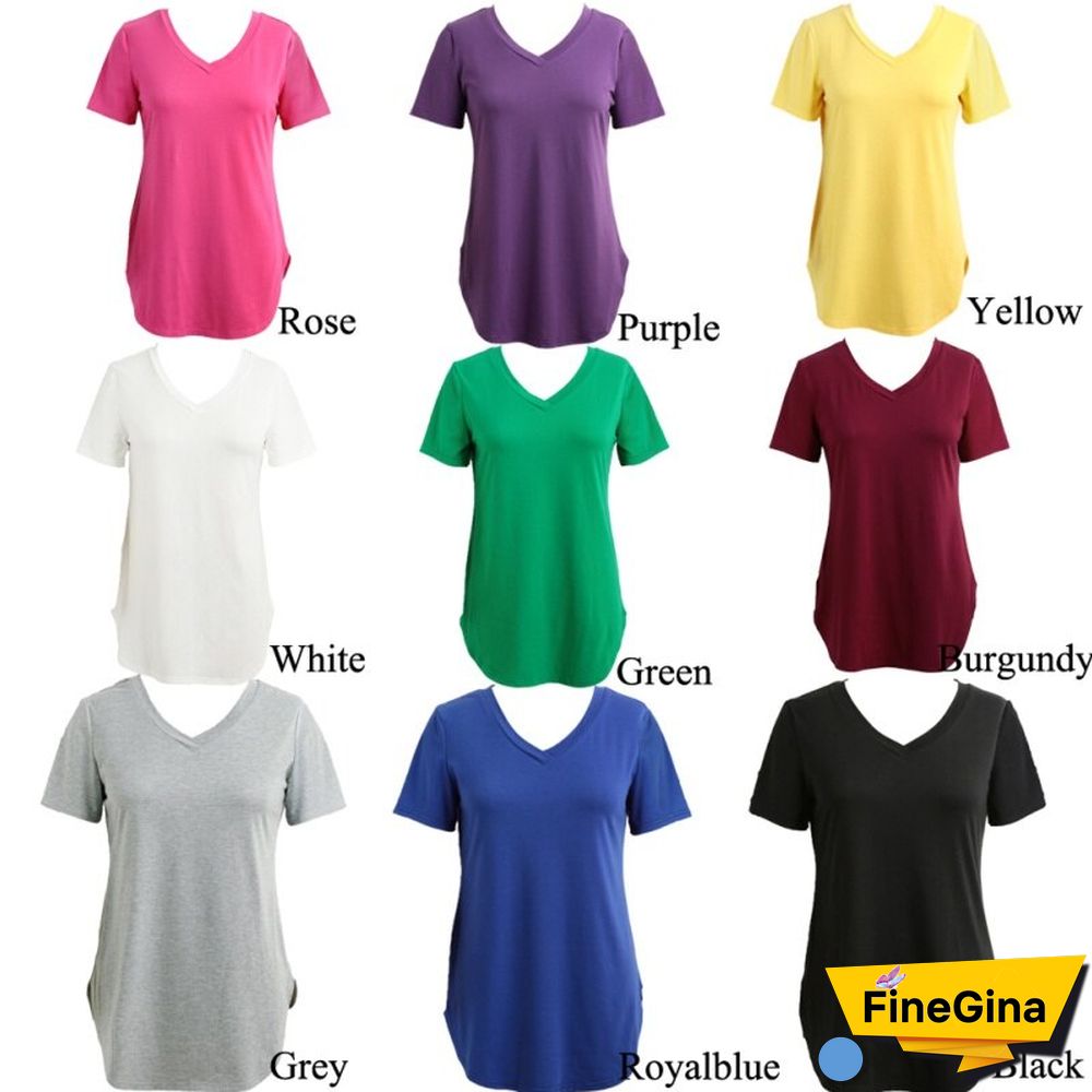 Women's T-shirt Summer Basic Long T Shirt Top Women Solid V Neck Short Sleeve Long Casual Women Loose Tee Shirt Femme