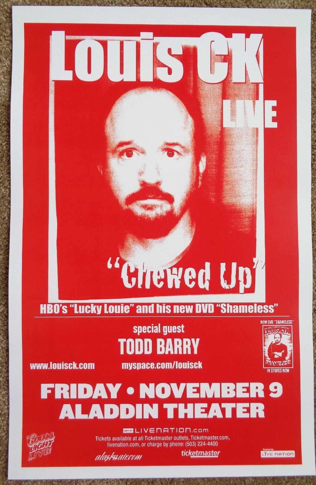 LOUIS CK / TODD BARRY 2007 Gig POSTER Comedy Portland Oregon