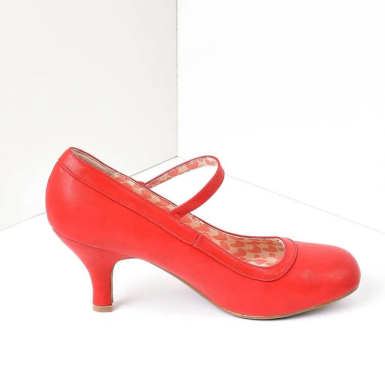 Cherry Red Retro Mary Jane Heels Pumps |FSJ Shoes