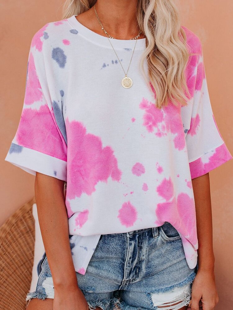 Tie dyed Print Short Sleeve O neck T shirt For Women P1677030