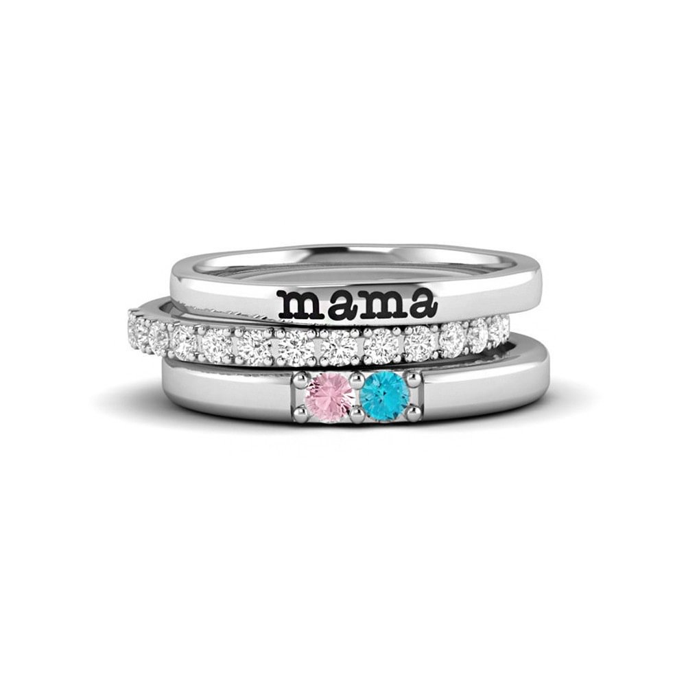 Vangogifts Two Names and Birthstones Mother's Ring Stack  Best Gift for MOM,Wife,Girlfriend Husband Boyfriend Dad