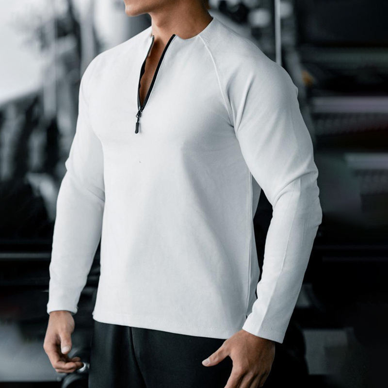 Men's Stretch Quarter Zip Long Sleeve Sports T-Shirt-inspireuse