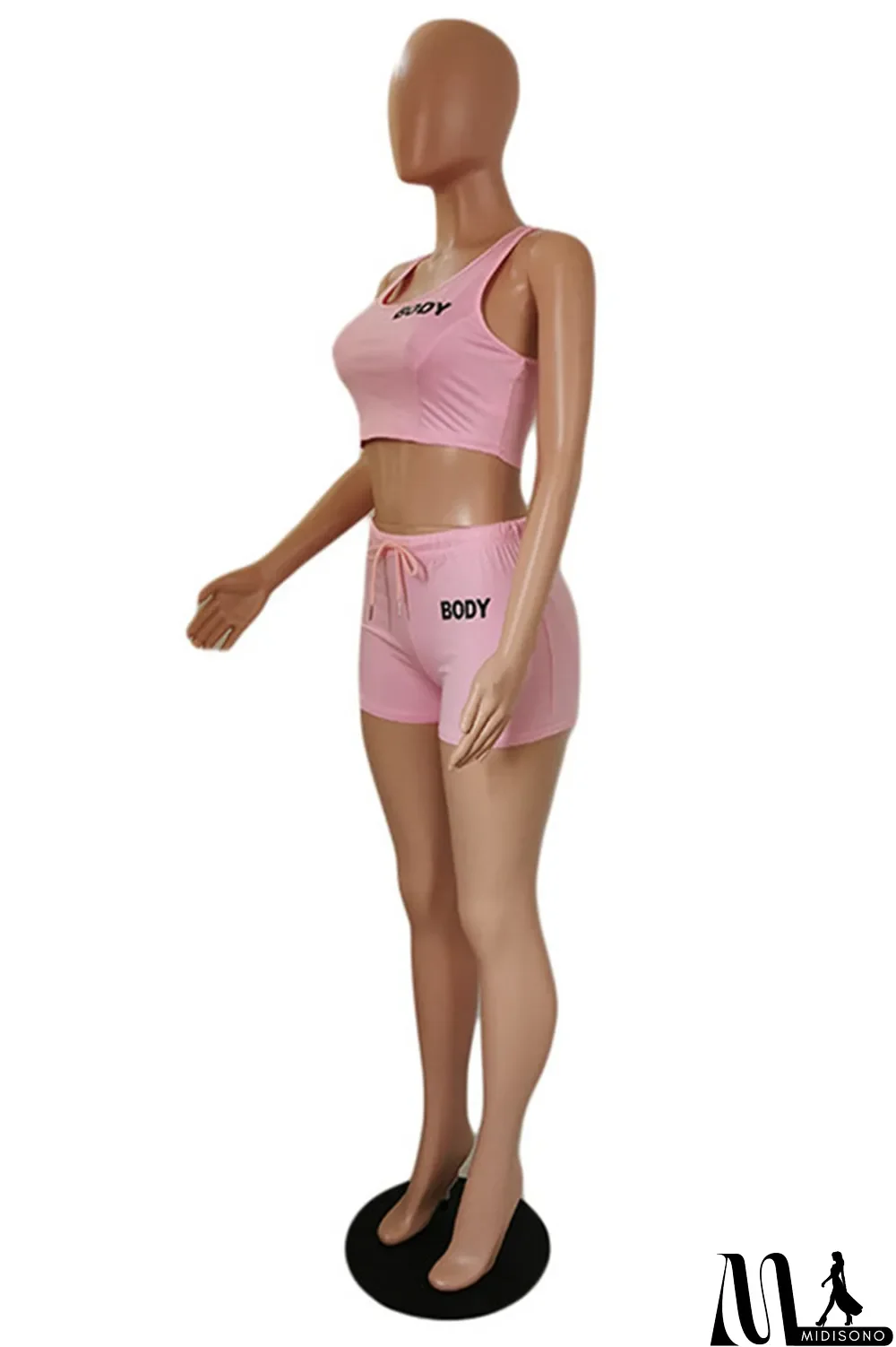 MidiSono - Orange Fashion Casual Letter Print Basic U Neck Sleeveless Two Pieces