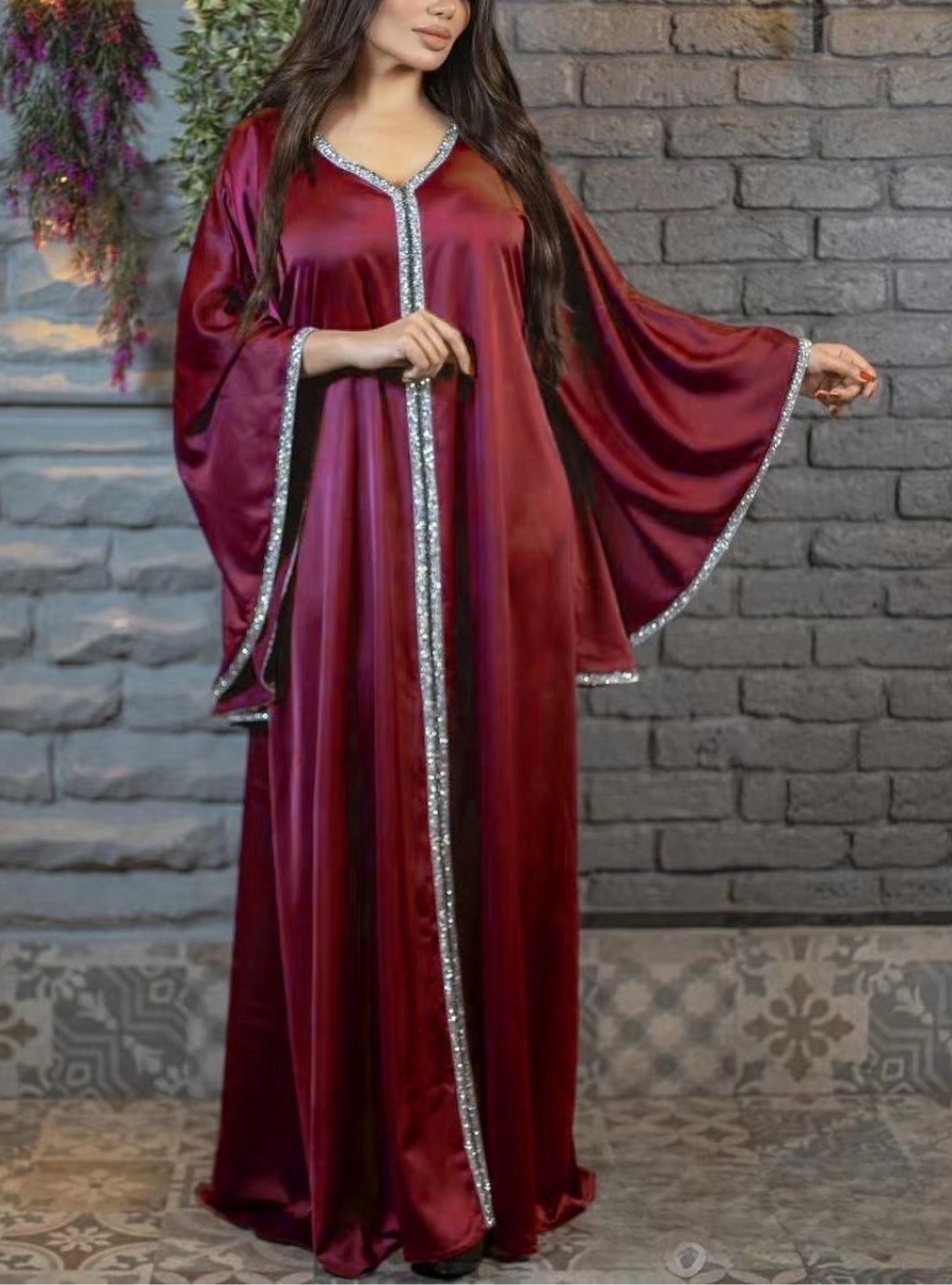 Women's Fashion Solid Color Hot Diamond Dolman Sleeve Dress | Oxredo Shop Ramadan Sale