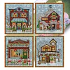 (4pcs) Christmas House - 14CT Stamped Cross Stitch 15*17cm(Brand)