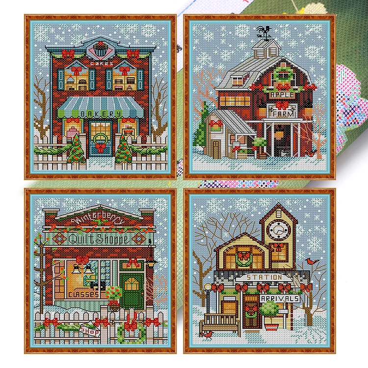 『Joy Sunday』Christmas House - 14CT Stamped Eco-Friendly Cotton Thread Cross Stitch(15*17cm)