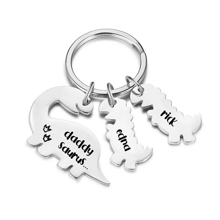 2 Names - Personalized Dinosaurs Keychain Customized Name & Text Keyring Gift for Family and Friends