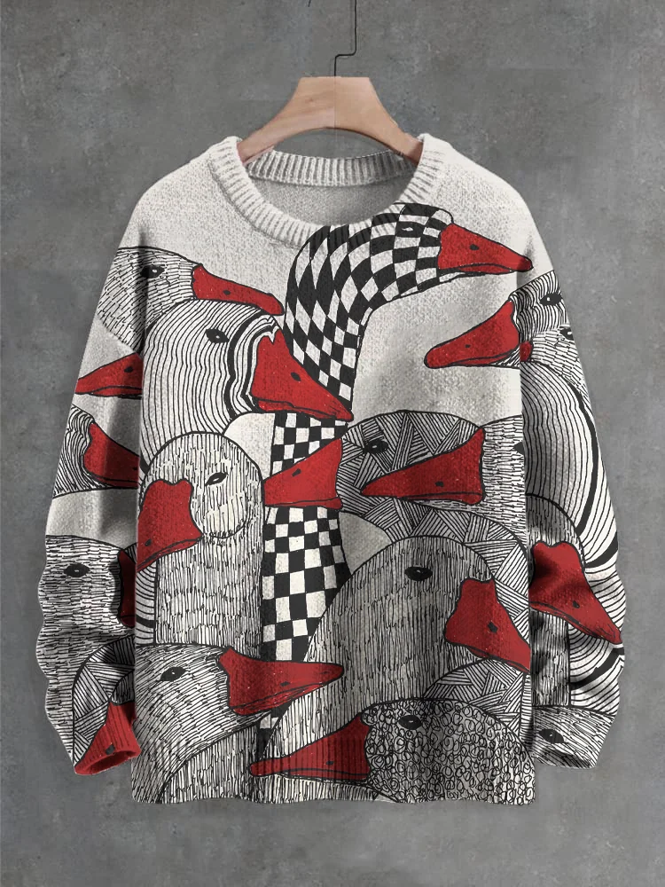 Men's Goose Geometric Art Print Knit Sweatshirt