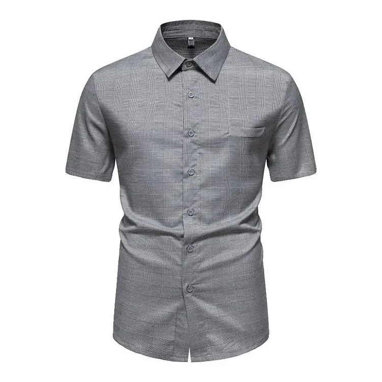 Men's Vintage Plaid Lapel Slim Fit Short Sleeve Shirt 74167888M