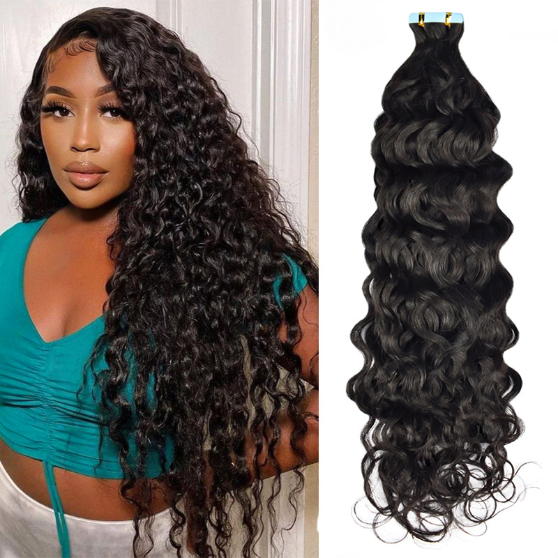 #1B Italian Curly Tape in Hair  Extensions 20pcs 50g/pack Seamless Skin Weft Hair | 100% Human Hair | BORUIHAIR
