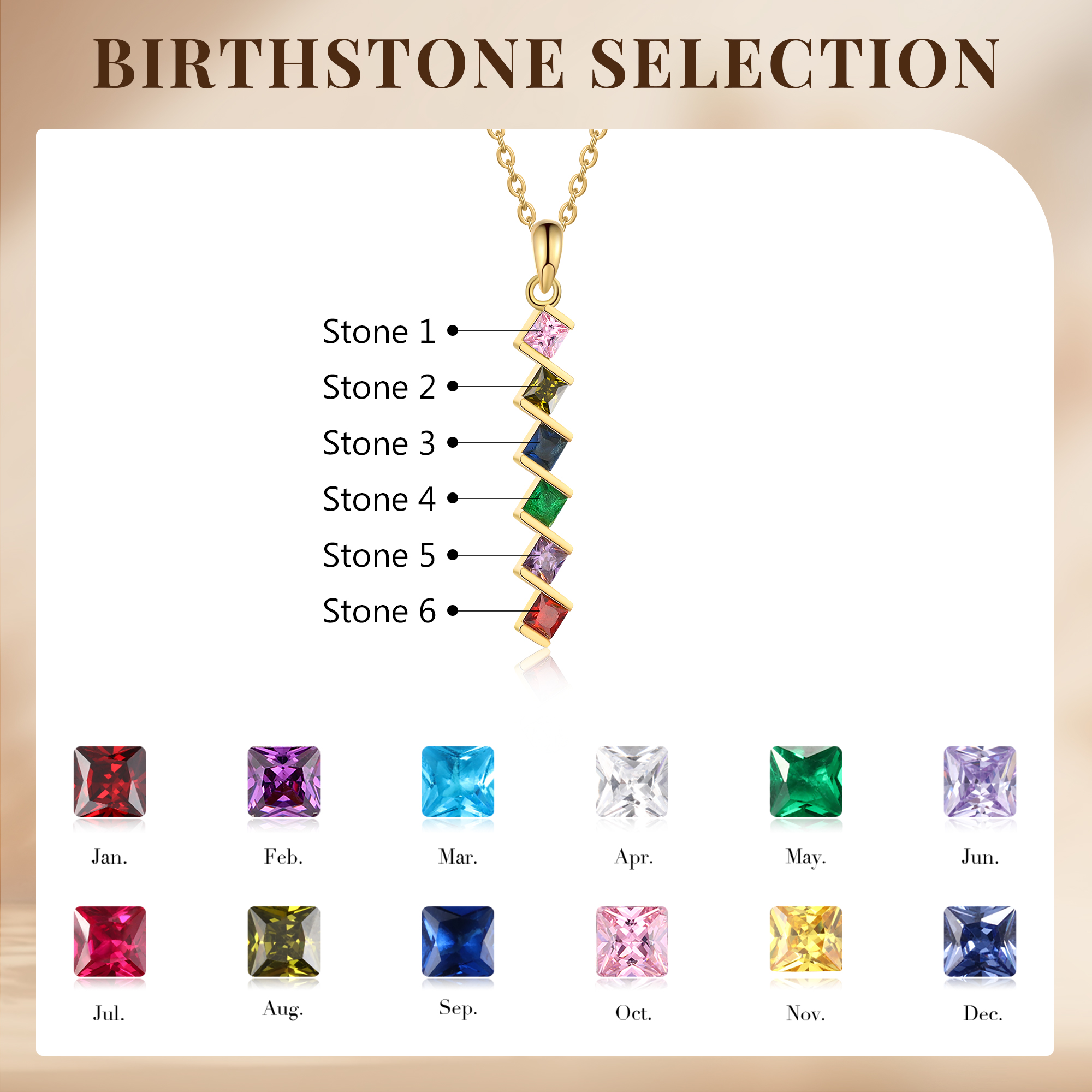 Personalised Women's Necklace Custom 6 Birthstones Pendant Necklace Birthday Gift for Her-Jessemade AU