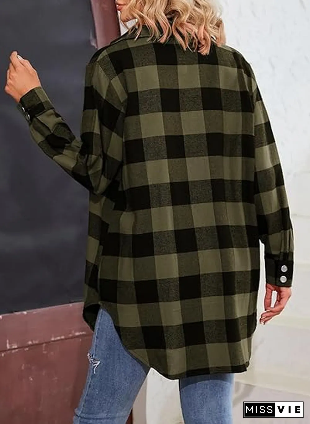Popular Plaid Collared Outerwear