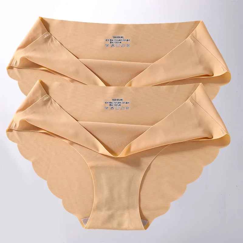 FINETOO 2PCS/Set M-XL Seamless Ice Silk Sexy Women Panties Pantys 7 Solid Colors Breathable Pantys Underwear For Girls Lingerie