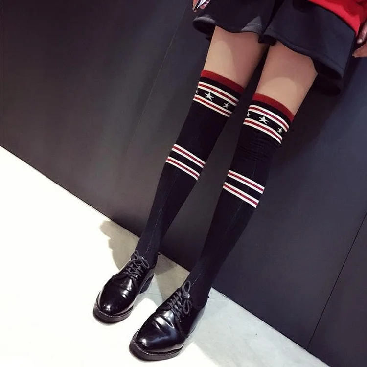 Star Striped Over Knee Stockings SP1711122