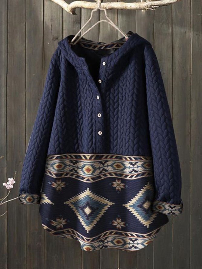 Deep Blue Long Sleeve Cotton-Blend Shirts & Tops Zaesvini