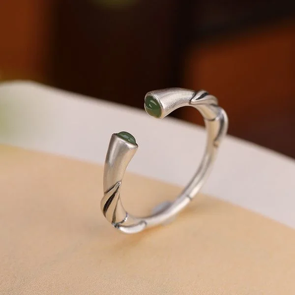 Sterling Silver Jasper Simple Temperament Bamboo Leaf Ring