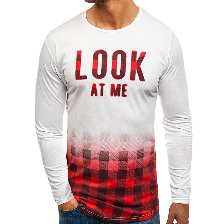 Letter Round Neck Casual Print Long Sleeve Men's T-shirt