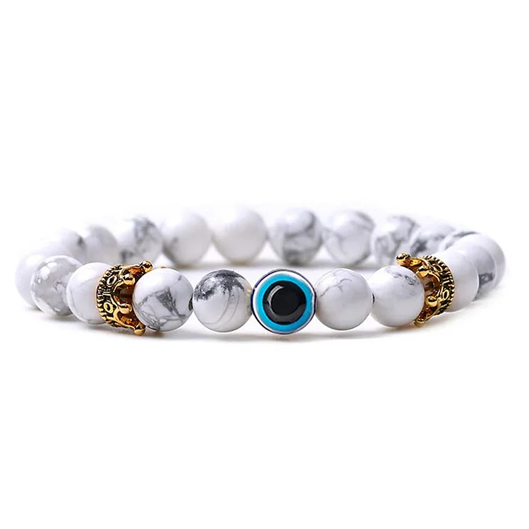 Olivenorma Natural Stone With Evil Eye Protection Bracelet|white turquoise