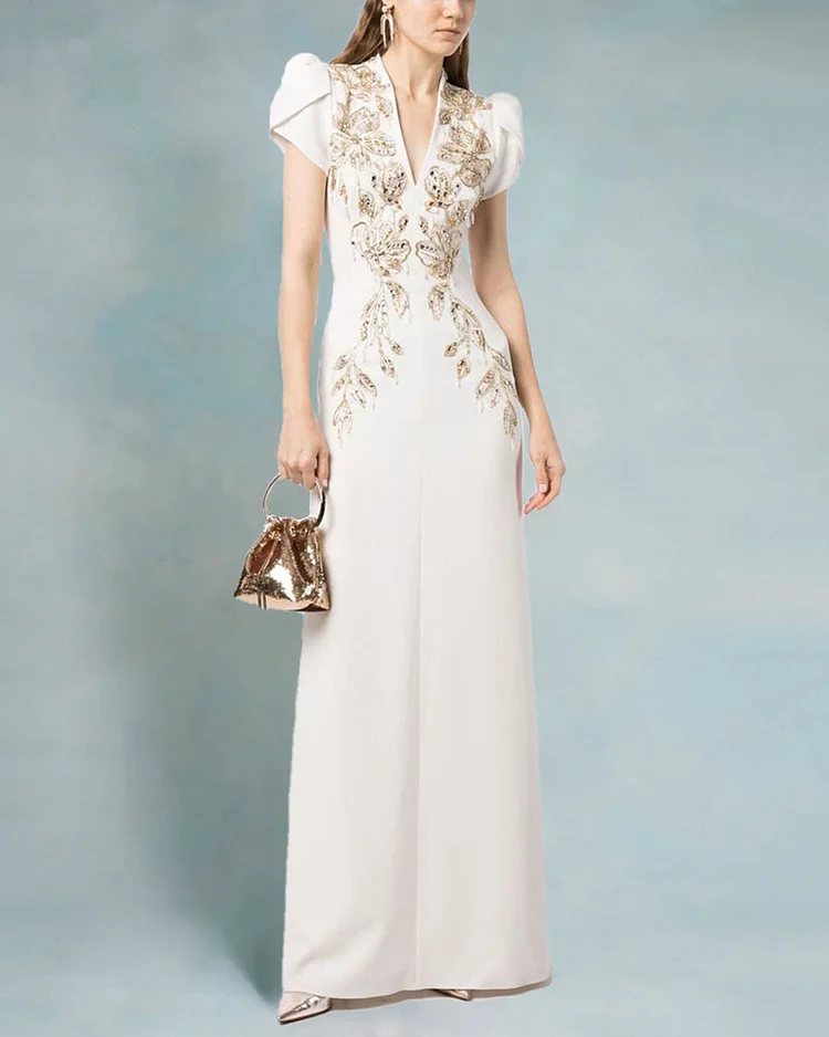 Elegant sequined V-neck maxi dress gown