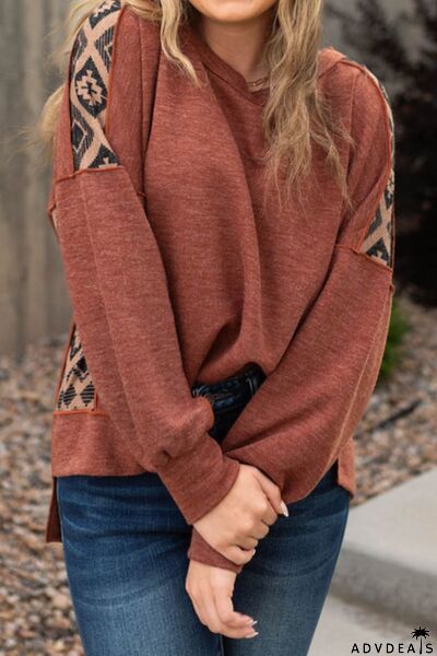 Geometric Exposed Seam Long Sleeve T-Shirt