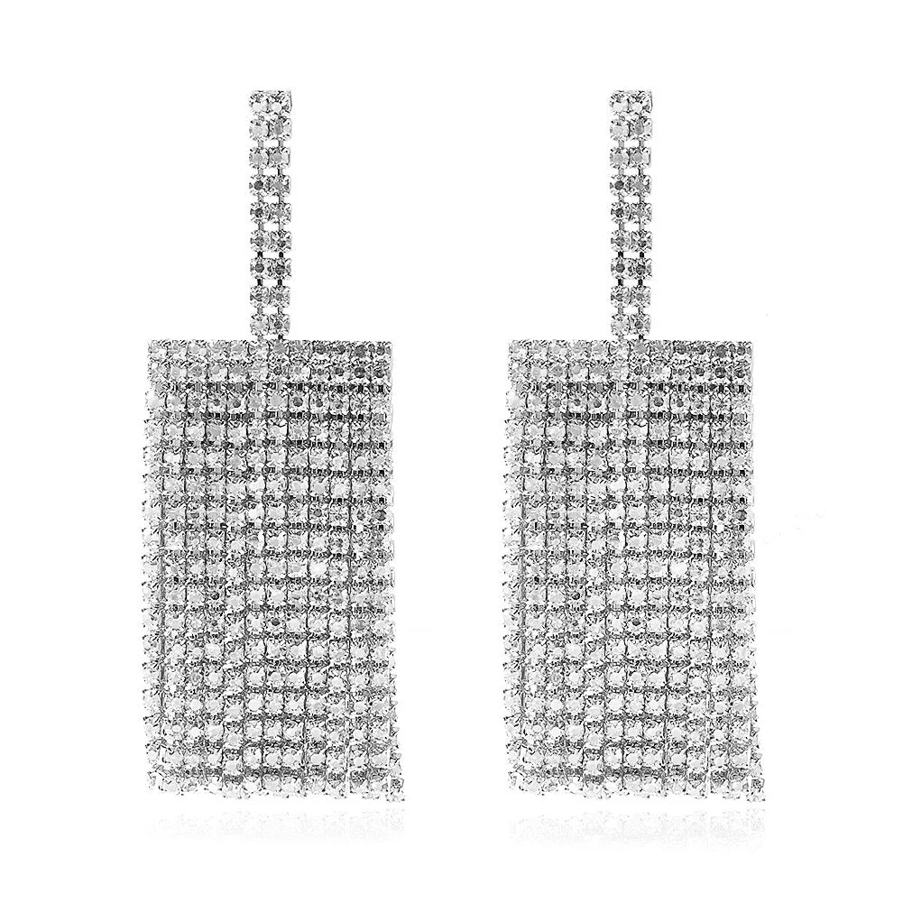 Dvacaman 2020 New Fashion Personality Glass Stones Ear Cuff Tassel Earrings for Women Rhinestone Ear Cuff Wrap Stud Clip Earring