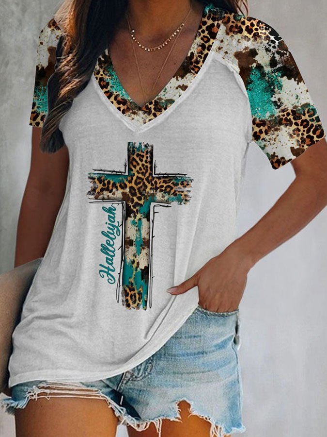 Vintage Print V-Neck T-Shirt