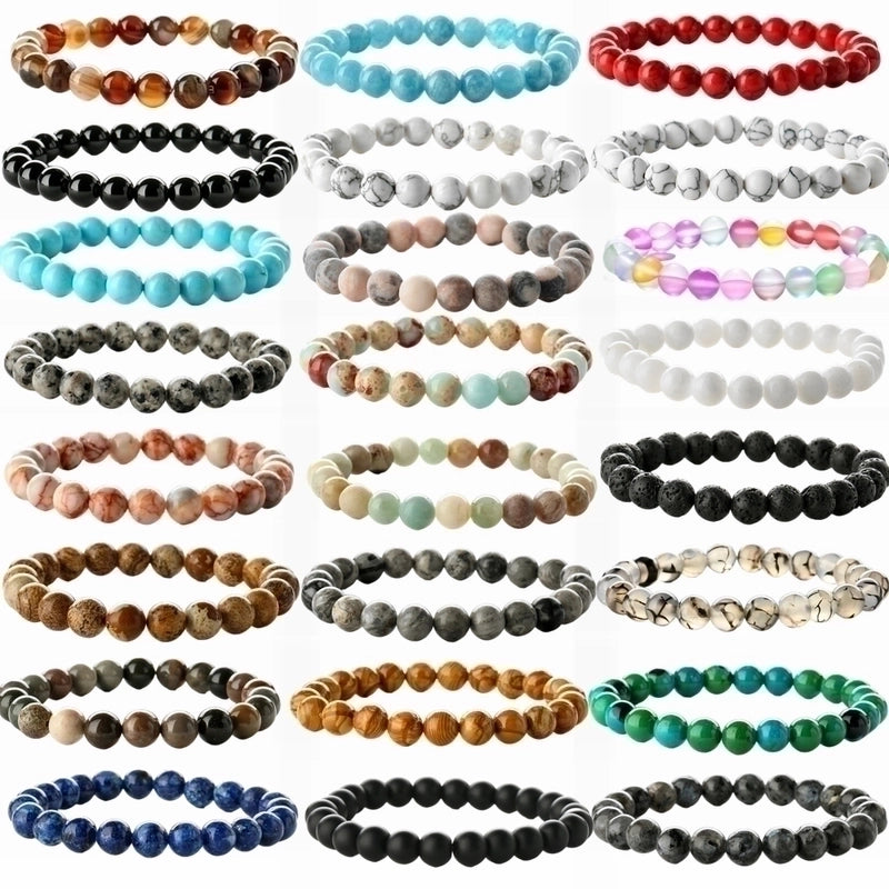 Retro Round Beaded Natural Stone Unisex Bracelets 1 Piece
