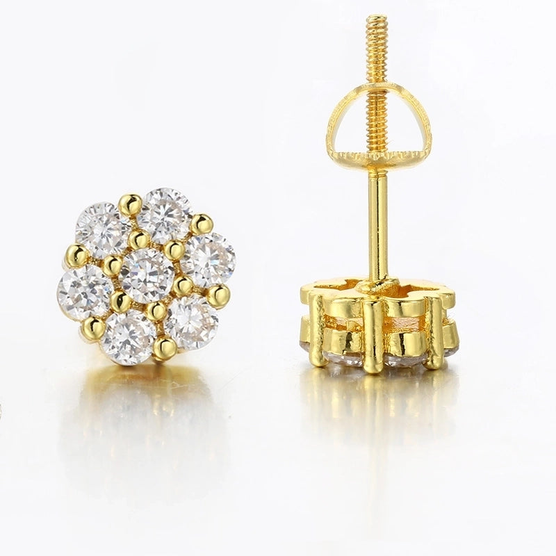 1 Pair Hip-Hop Flower Plating Inlay Copper Zircon White Gold Plated Gold Plated Ear Studs