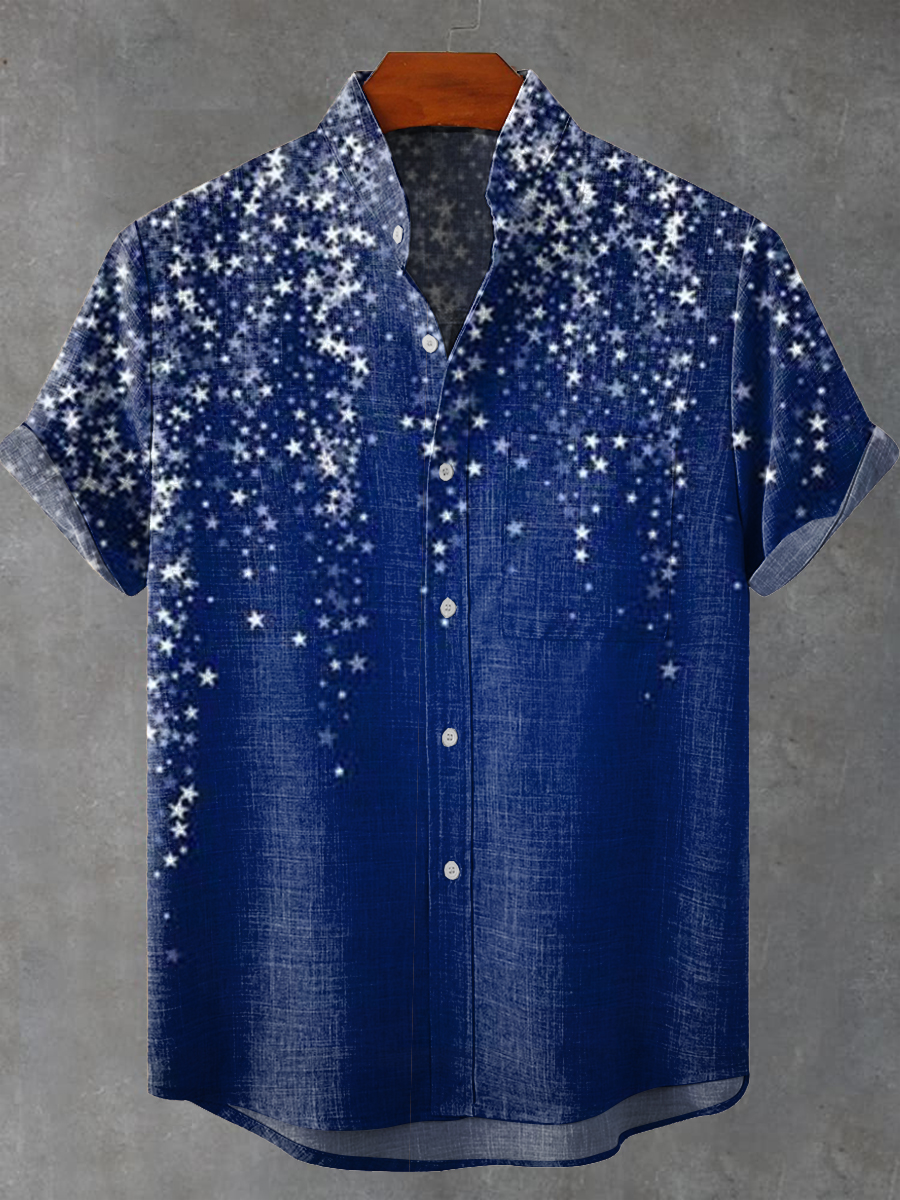 Vintage Gradient Star Art Print Casual 100% Cotton Shirt
