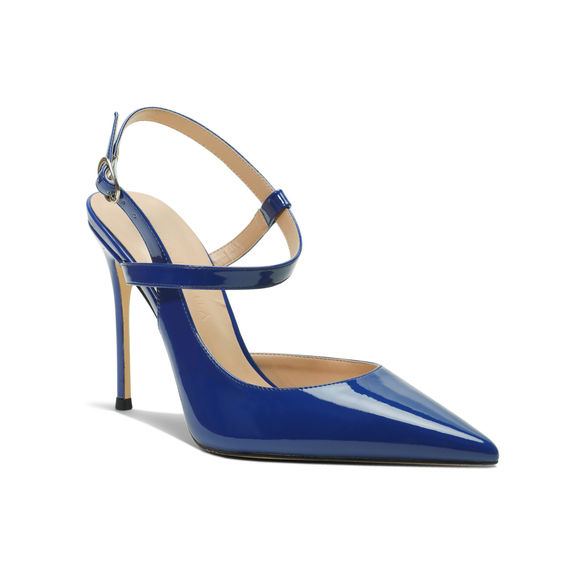 100mm Women Slingback Pumps Ankle Strap Jenlove Stiletto Mid Heel Close Pointed Toe Dress Shoes-MERUMOTE