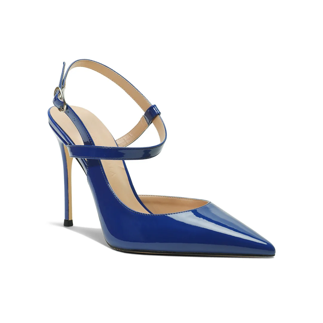100mm Women Slingback Pumps Ankle Strap Jenlove Stiletto Mid Heel Close Pointed Toe Dress Shoes-MERUMOTE