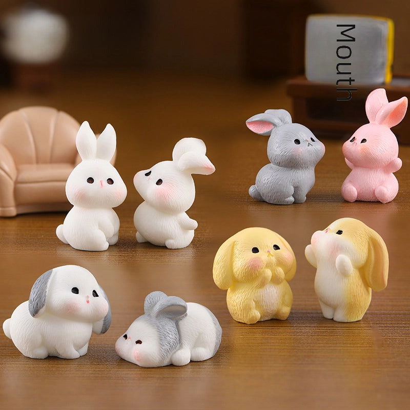 3 Pieces Creative Miniature Scenery Cute Rabbit Family Animal Figurines Decorative Accessories Resin Desktop Ornaments Display Items