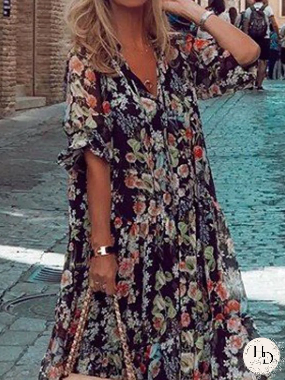 V Neck Jacquard Short Sleeve Weaving Dress