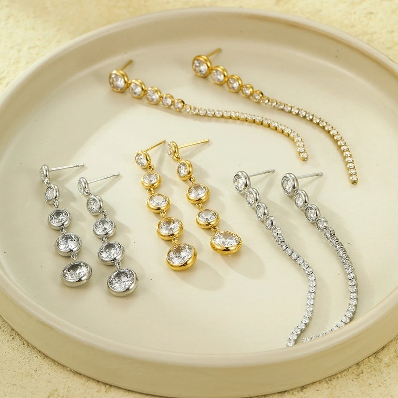 1 Pair Retro Solid Color Inlay 304 Stainless Steel Zircon Stainless Steel Earrings