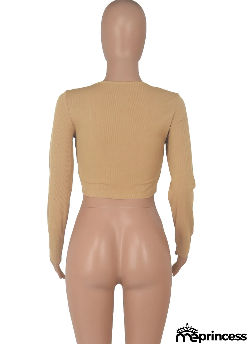 Autumn Party Cut Out Sexy Long Sleeve Crop Top Khaki