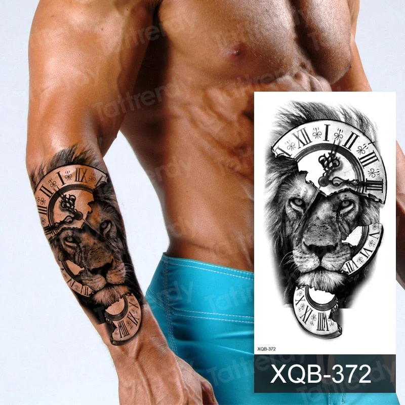 Waterproof Temporary Tattoo Sticker Lion King Crown Cross Tiger Pattern Fake Tatto Flash Tatoo Black Body Art for Kids Women Men