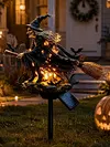 Solar Powered Halloween Witch Broom Stake Resin Light for Outdoor Decor