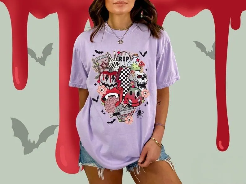 Retro Halloween Spooky Season Smiley Face T-shirt