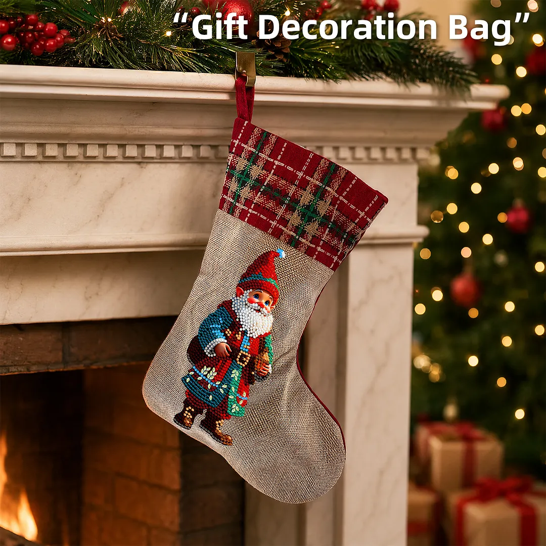 DIY Diamond Painting Christmas Stockings Hanging Ornaments Large Capacity Xmas Socks Pendant Wear Resist Candy Gift Storage Bags for Family Christmas Holiday Party Decoration (Christmas Goblin)