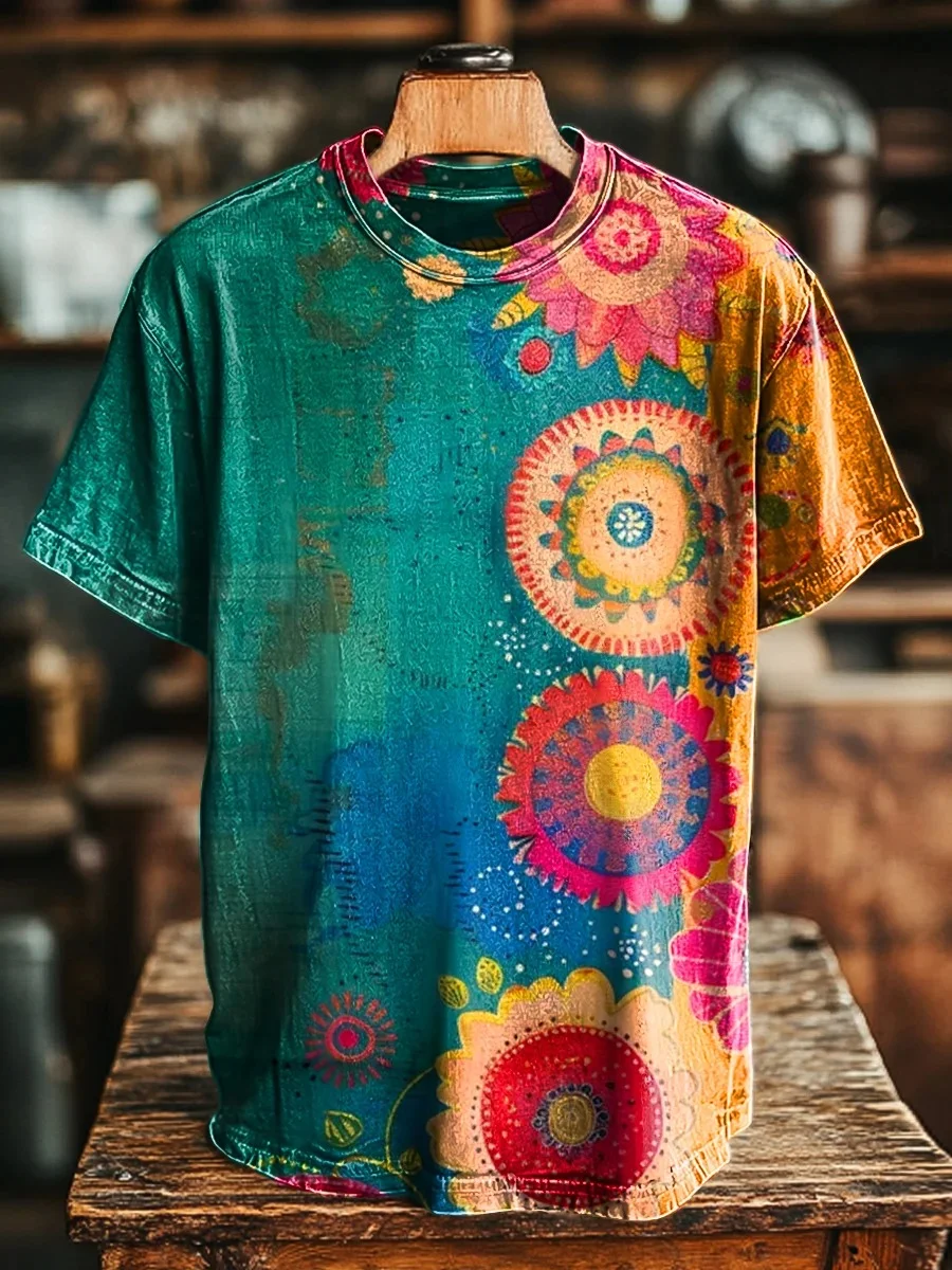 Eagerlys  Unisex Vintage Love And Peace Floral Art Print T-shirt Eagerlys